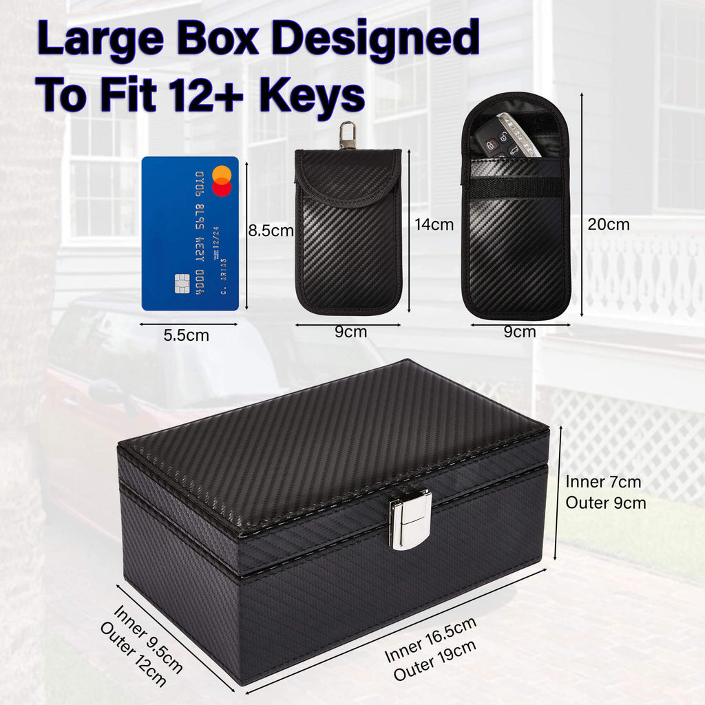 Faraday Box And Pouch Product Sizes Pouch 14 cm x 9 cm Box 19 cm x 12 cm x 9cm